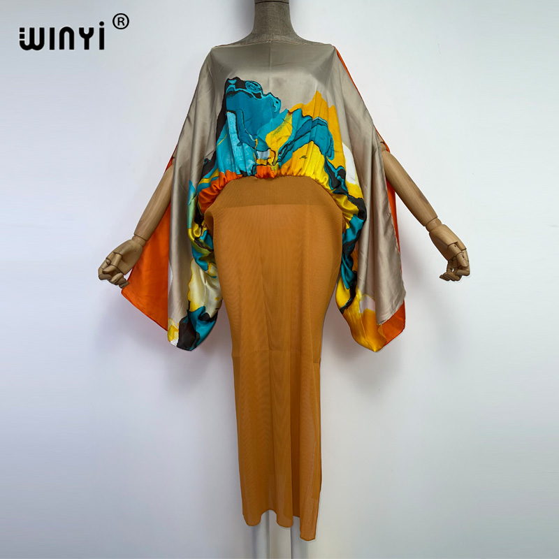 2022ยุโรป Caftan ผู้หญิงจีบชุดออกแบบชุดหลวม Batwing Maxi ยาว Vestidos ฤดูร้อนฤดูใบไม้ร่วง Elegant Dress