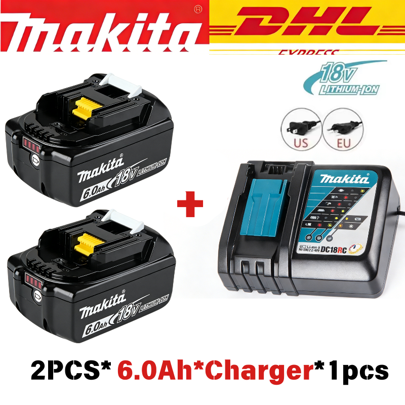 👍2026 100% Makita BL1860 BL1850B BL1850 BL1840 BL1830 Screwdriver Battery Charger 18v 6Ah/5Ah Replacement Power Tool Batteries.