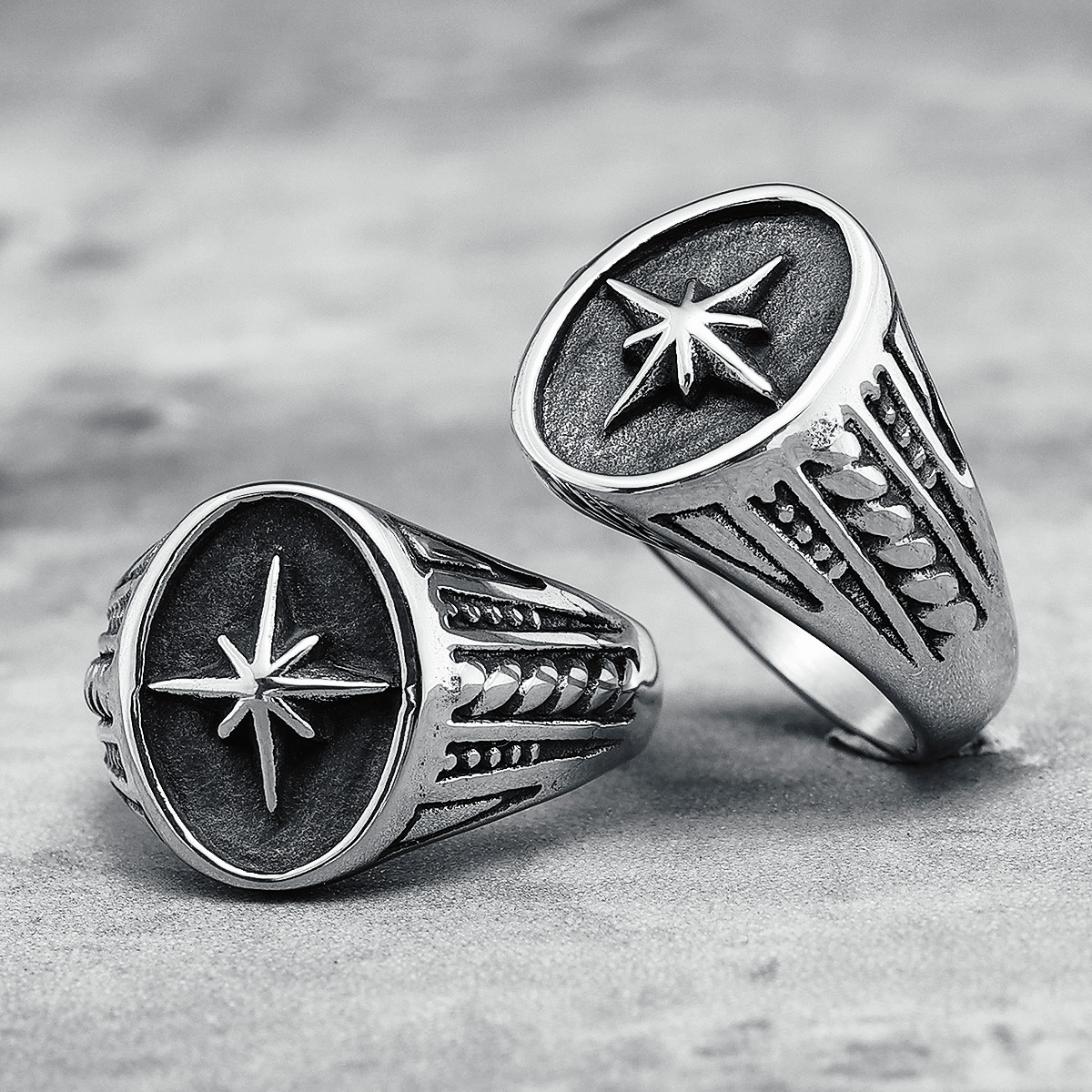 316L Cincin Baja Tahan Karat Bintang Utara Cincin Keren Pria Fashion Bersinar untuk Teman Pengendara Sepeda Motor Perhiasan Unik Hadiah Terbaik Grosir