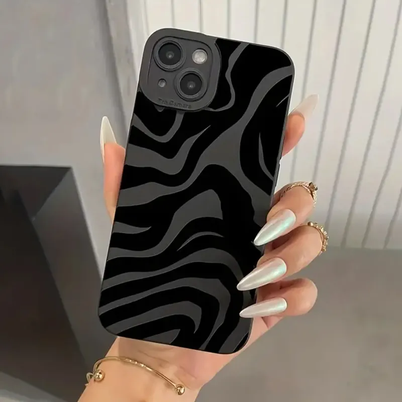 Wellenmuster-Druck Schwarze Silikon-Schutzhülle für iPhone 17 16 15 14 13 12 11 Pro Max 16 Plus 16E 17 Air Cover Fundas
