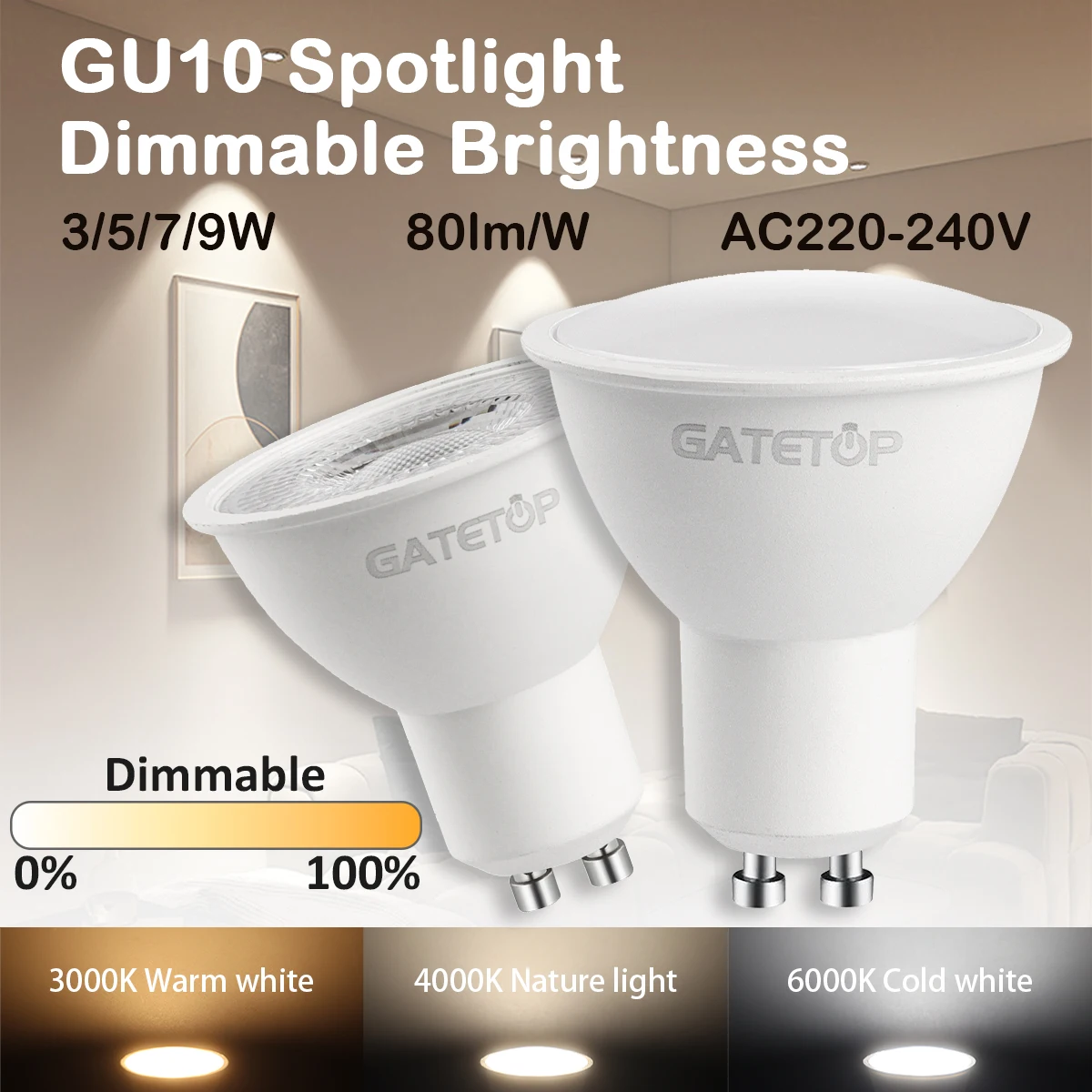 8 個 LED スポットライト電球フリッカーフリー調光可能 GU10 暖かい冷白色光 120 °   38 °   3000K 4000K 6000K 家庭用寝室用