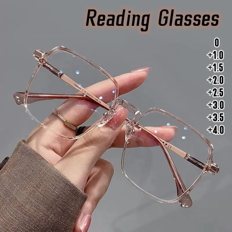 Moda na moda óculos de leitura feminino anti luz azul presbiopia óculos de alta definição unisex armação transparente