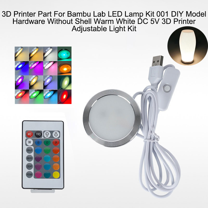 ชุดอุปกรณ์หลอดไฟ LED สำหรับเครื่องพิมพ์ 3 มิติ Bambu Lab รุ่น 001 ชุด DIY ฮาร์ดแวร์แบบไม่มีโครง แสงสีขาวอบอุ่น DC 5V ชุดไฟปรับได้สำหรับเครื่องพิมพ์ 3 มิติ
