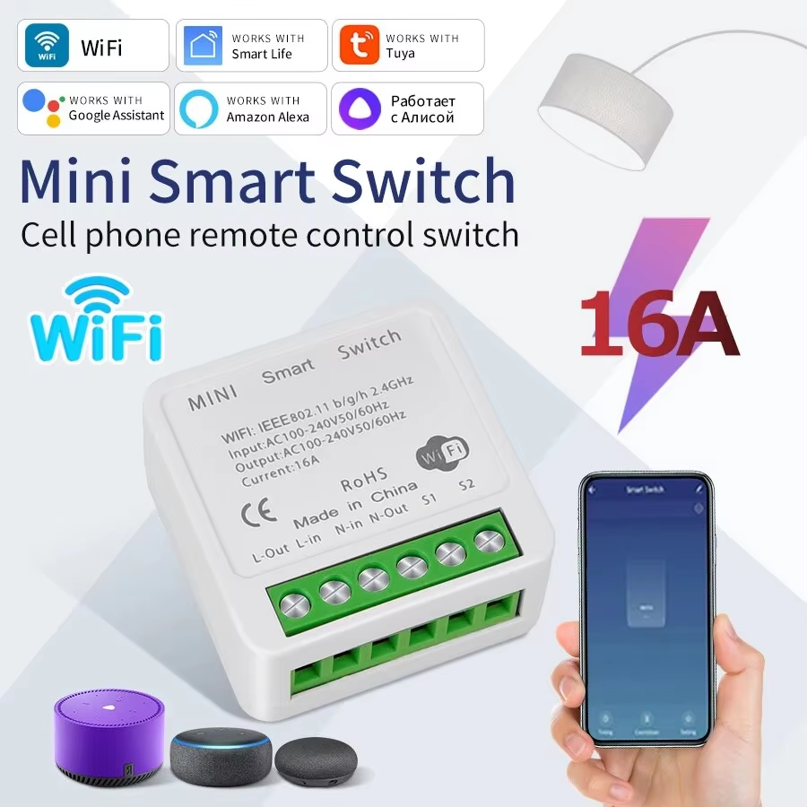 โมดูลสวิตช์ไฟขนาดเล็ก 16A แบบ DIY ควบคุม 2 ทาง ใช้งานร่วมกับ Tuya Smart Life, Alexa, Alice และ Google Home