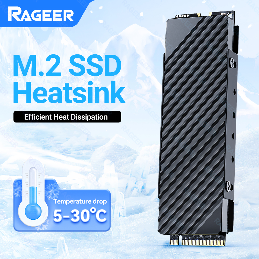 Радиатор SSD RAGEER M.2 2280, алюминиевый радиатор для SSD NVMe, эффективное рассеивание тепла, ультратонкий дизайн для ПК/PS5/ноутбука