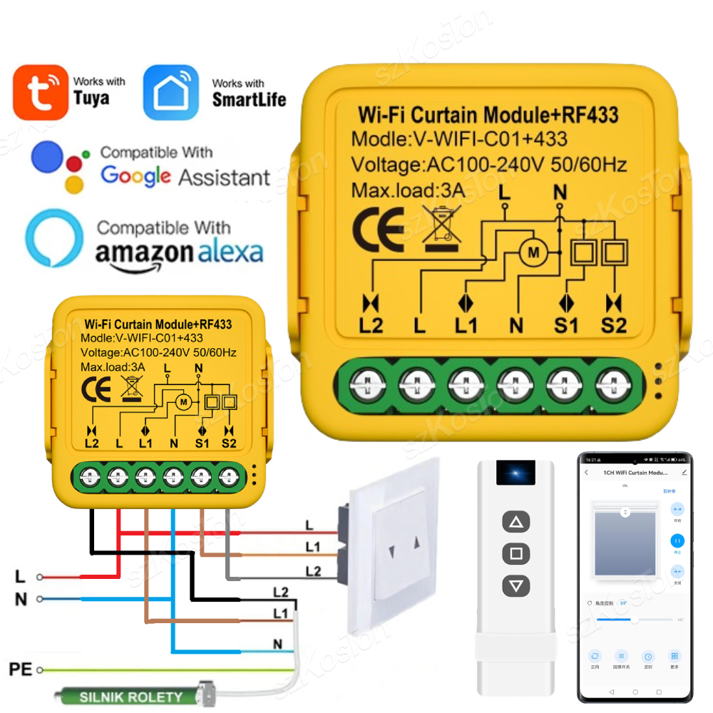 カーテンスイッチモジュールRF433,wifi,ローラーシャッター,ブラインドモーター,DIYリレー,Smart Lifeアプリケーション,AlexaおよびGoogle用のリモコン
