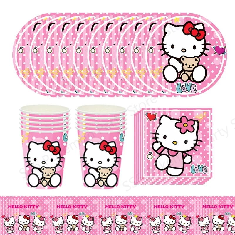 Набор одноразовой посуды для дня рождения в стиле Hello Kitty: стаканы, салфетки, тарелки, принадлежности для вечеринки