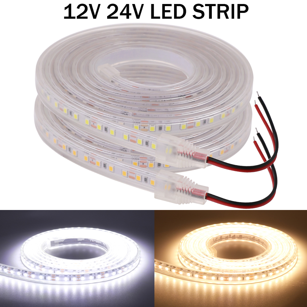 Striscia LED impermeabile IP67 12V 24V 2835 120Leds/m Nastro LED flessibile Nastro Corda Luce Bianco/Bianco caldo/Bianco naturale 1-10m
