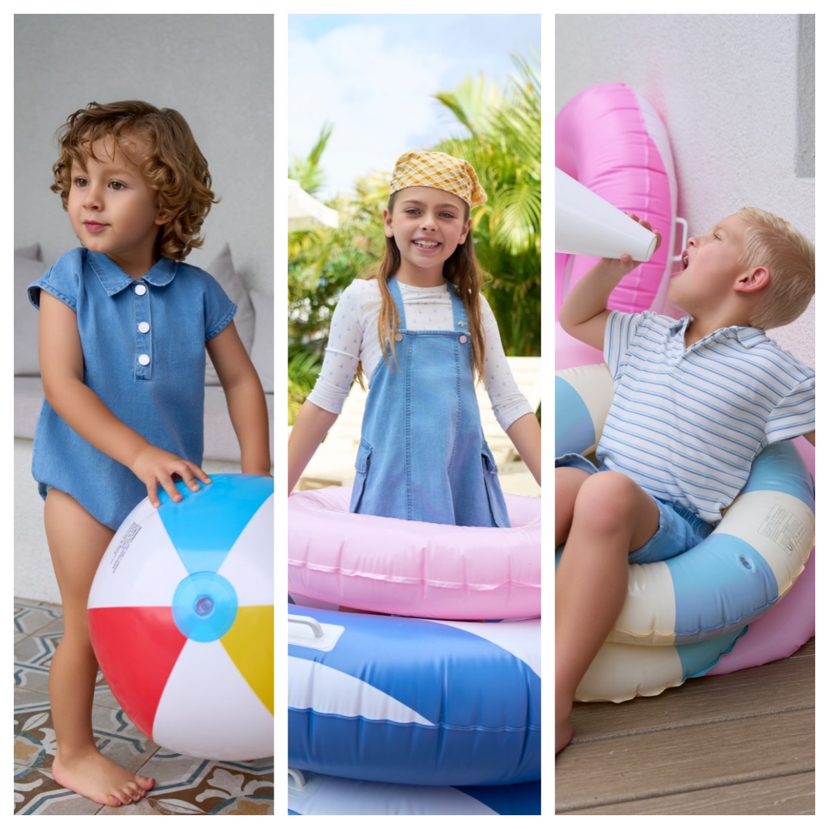 Colección AS SS2026 de tela vaquera azul de bambú de súper alta calidad con nudo, ropa familiar a juego para niños y niñas para el día a día.