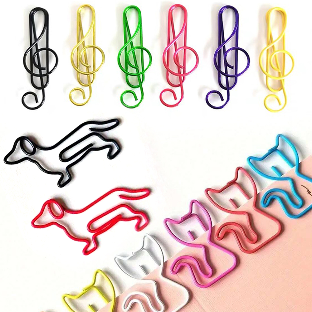Clips de papel de Metal para notas musicales de perros y gatos, marcapáginas de colores surtidos, suministros de oficina para profesores y estudiantes, 20/40/50 Uds.
