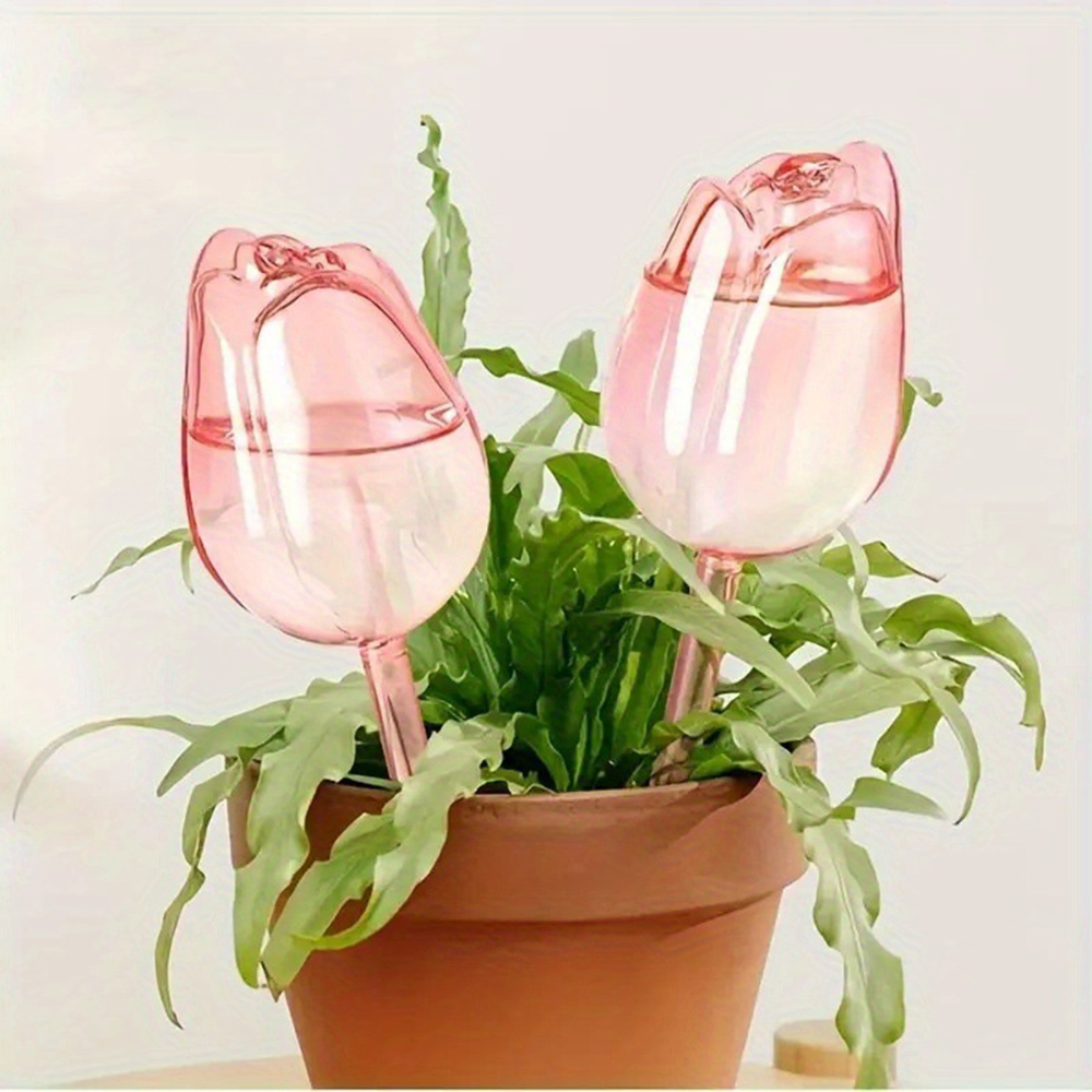 Bolas de riego de plantas de tulipán rosa para jardín, adecuadas para plantas de interior y exterior, goteros automáticos para plantas y riego automático