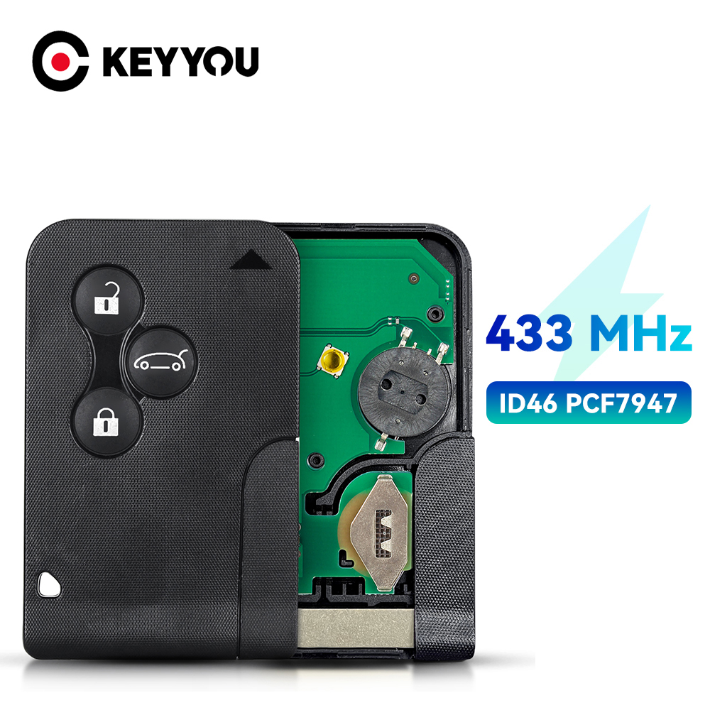 KEYYOU 3 Button Smart Card Key 434Mhz ID46 PCF7947 Chip For Renault Clio Logan Megane 2 3 Scenic Remote PCB Car Key Card Key