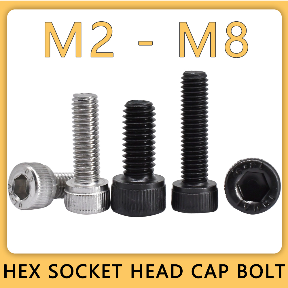 M2 M2 M2, 5 M3 M4 M5 M6 M8 Soket Hex Tutup Kepala Baut Sekrup DIN912 Benang Heksagon Mesin Baut Allen 304 Baja Nirkarat Kelas 12.9