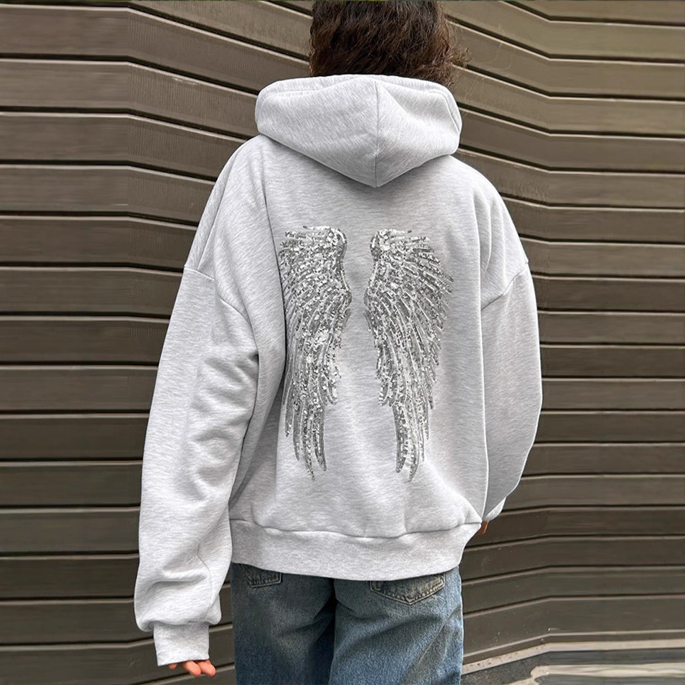 Sudadera con capucha oversize de moda para mujer con cuentas y lentejuelas, forro polar, estilo Y2K, atuendo casual para dama 2026