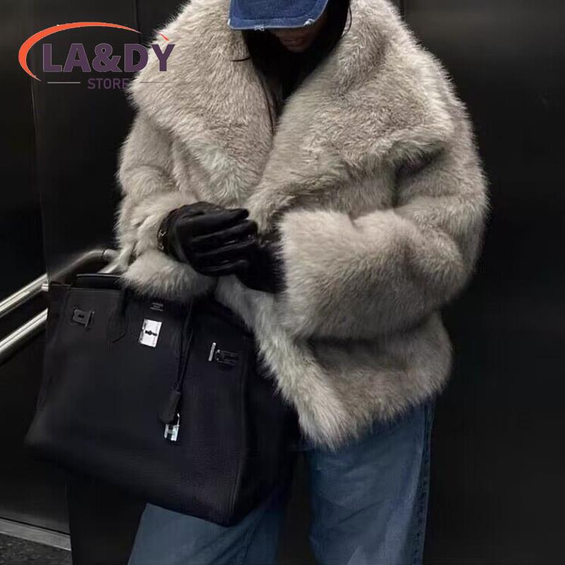 女性用の短い合成毛皮のジャケット,女性用の暖かい服,単色,カジュアル,長袖,アウターウェア,冬のファッション,2024