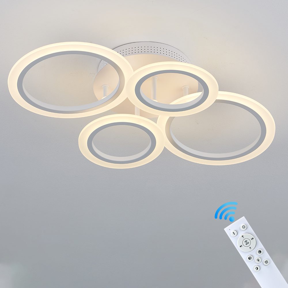 LED Acrílico Luz de teto com controle remoto, Anel Luzes Pingente, Lâmpada Escurecimento, Luminária Interior, Quarto e Sala de Estar