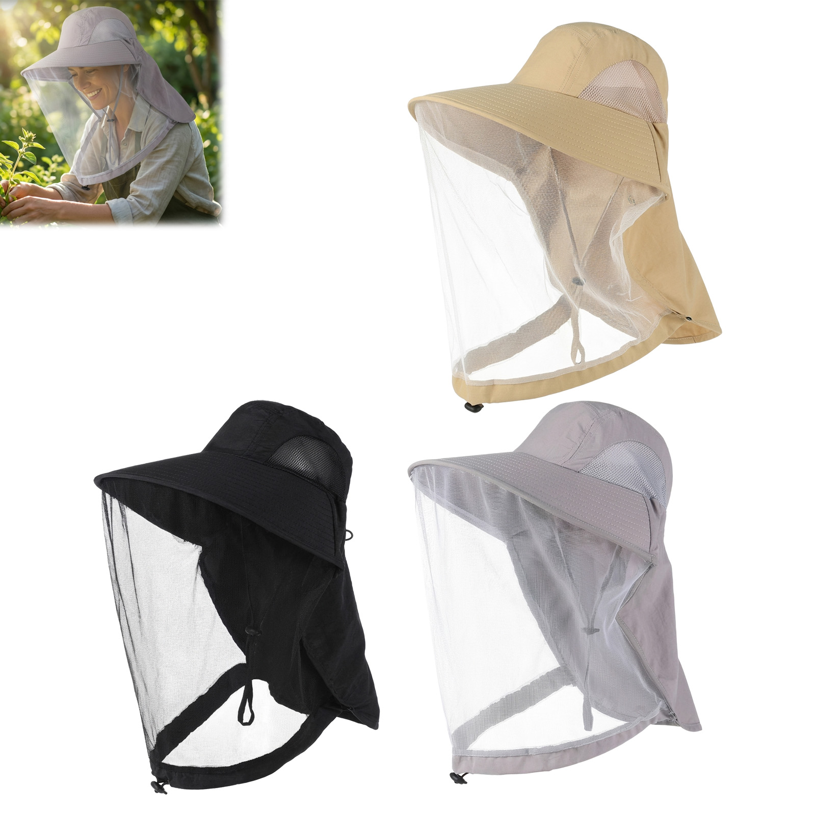 Sombrero con Protección UV y Máscara Facial, Transpirable, Protección Contra Insectos, Ala Ancha, Sombrero de Pesca, Deporte al Aire Libre, Senderismo, Camping, Sombrero de Malla