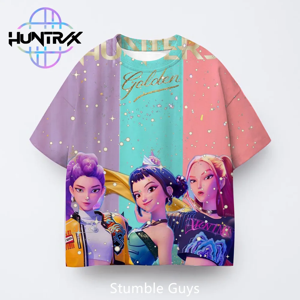 Verano Casual moda niños Kpop Demon Hunters 3D Cartton manga corta niños niñas camiseta Anime ropa