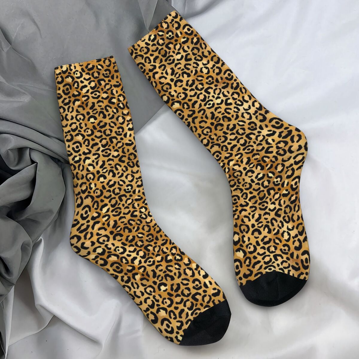 Calzini con stampa leopardata calze alla moda in oro nero alla moda calze da coppia antiscivolo autunnali calze da corsa stampate morbide e traspiranti