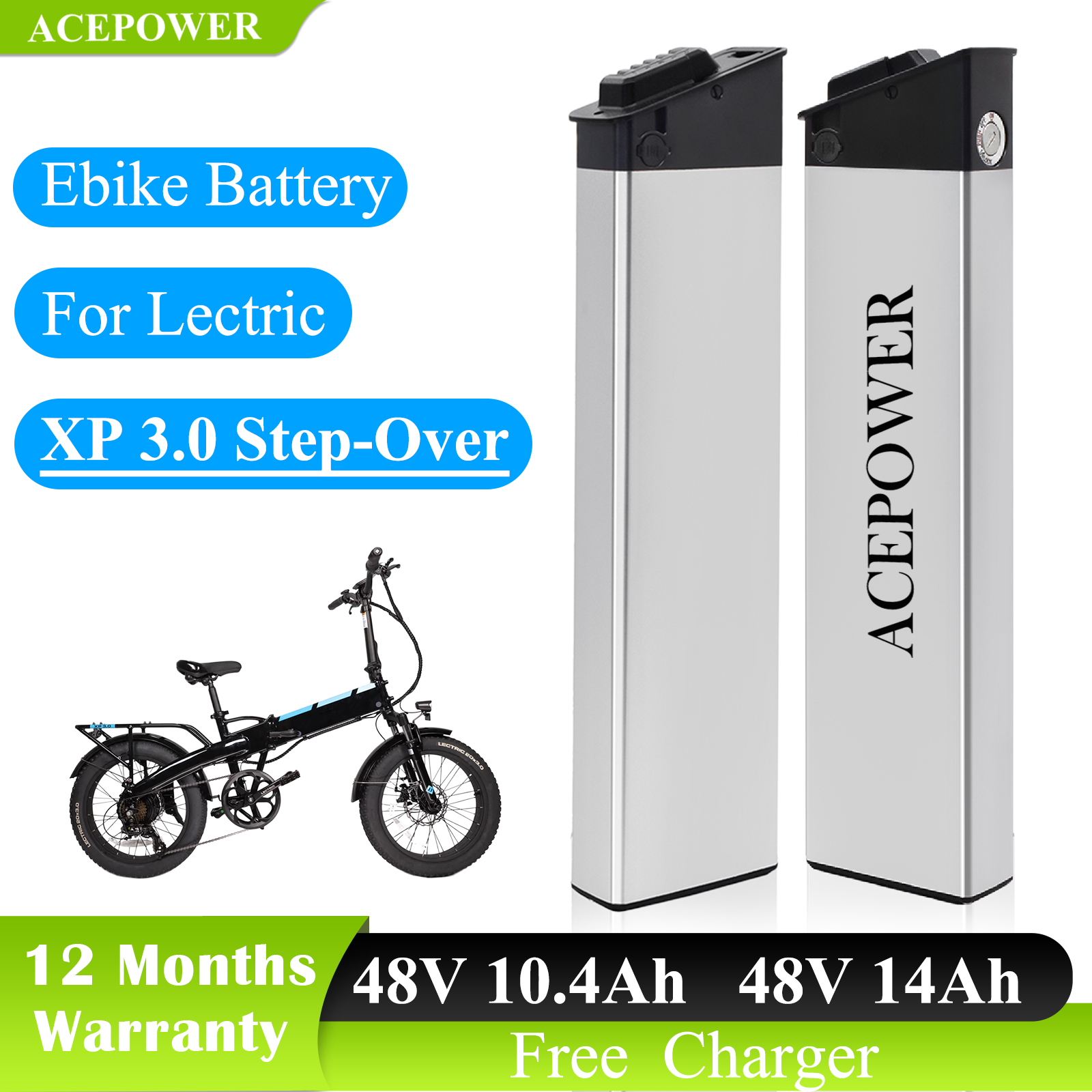 Batteria per bici Lectric XP 3.0 Step-Over 48V 10.4Ah 14Ah, batteria di ricambio a lunga autonomia per bici Lectric XP 3.0 Step-Over.