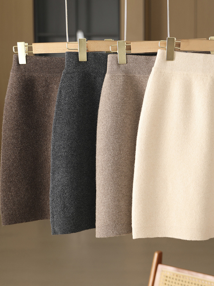 Mulheres saias de lã outono inverno senhora do escritório mini magro ajuste saia cintura elástica 100% lã merino malha cashmere acima do joelho vestido