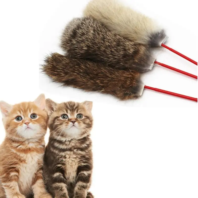 Juguete interactivo de pelo de conejo para mascotas, 1 piezas, palo de gato, pluma s divertida, suministros de Color aleatorio