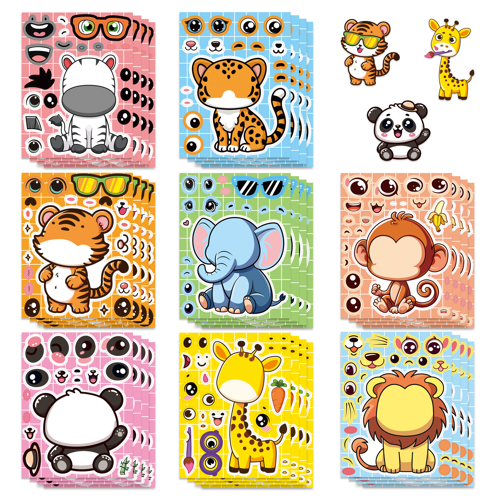8 Sheets Cartoon Animal Stickers Make a Face Cartoon Decals Stationery Notebook Phone Laptop Decoration Stickers
