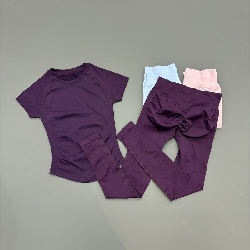 Ensemble de vêtements de sport HISTELLO pour femmes, 2 pièces, manches courtes, leggings sans couture à taille basse, pour la gym, le yoga, le fitness, la course à pied, les entraînements quotidiens
