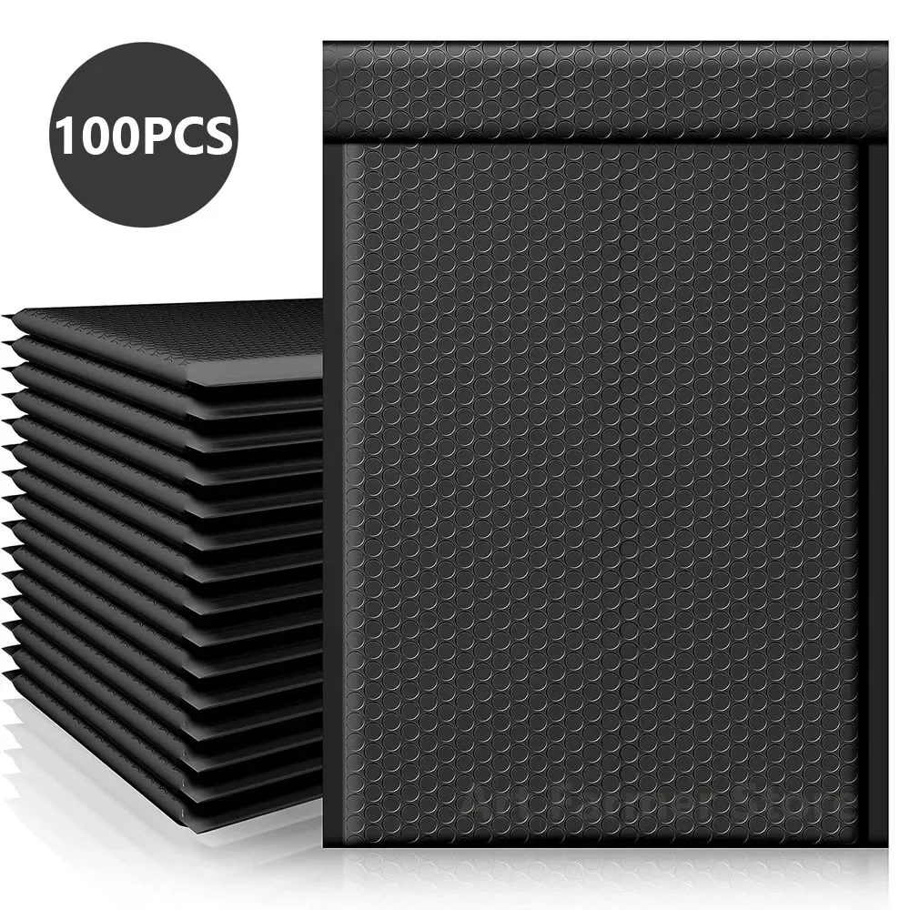 Sobres de correo acolchados con burbujas de piezas, sobres de polietileno para embalaje, bolsa de envío, suministros de negocios, color negro, 100