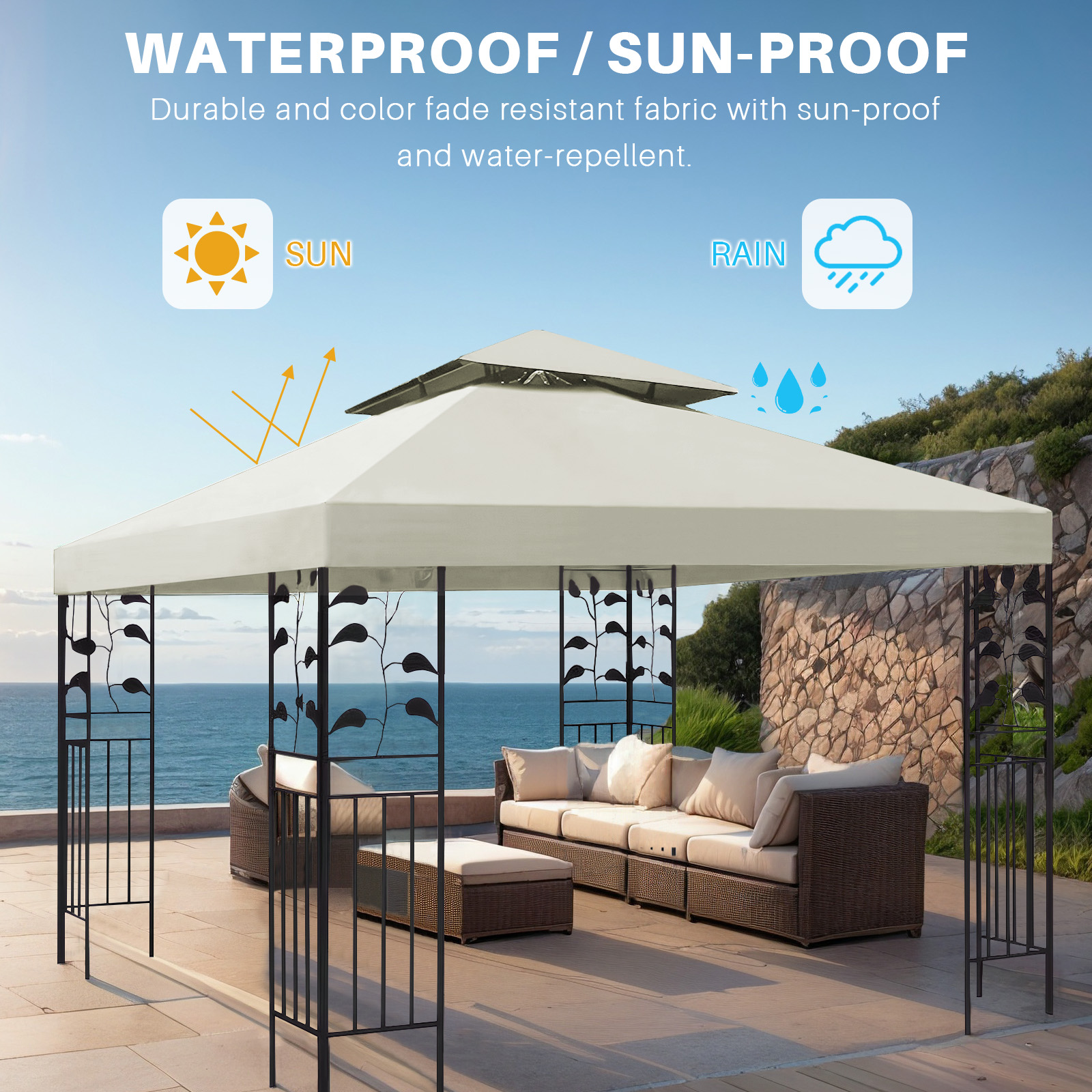 3x3m Canopy เปลี่ยน TOP Canopy เปลี่ยน 118 "x 118" Double Tiered Gazebo สําหรับ YARD Patio Garden Canopy Sunshade