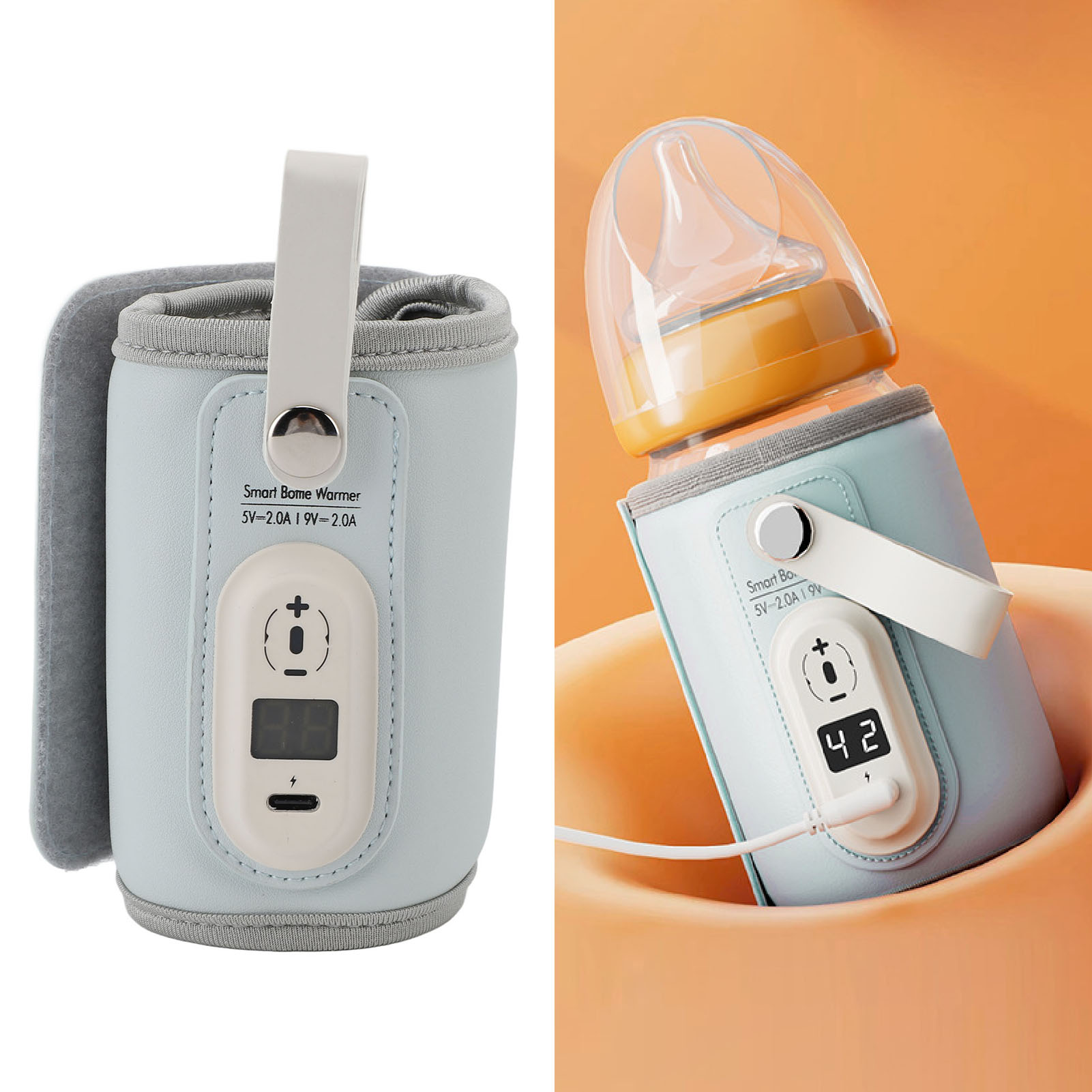 Aquecedor de garrafa de leite, capa isolante, aquecedor de garrafa de leite, couro abs, display digital, usb, 6 engrenagens, temperatura ajustável para a noite