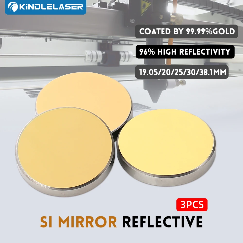 Kinlelaser 1PCS 3PCS Lentes de CO2, Espejos Reflectantes de Silicio para Corte Láser de Acrílico, Lentes Reflectoras de Silicio Chapadas en Oro