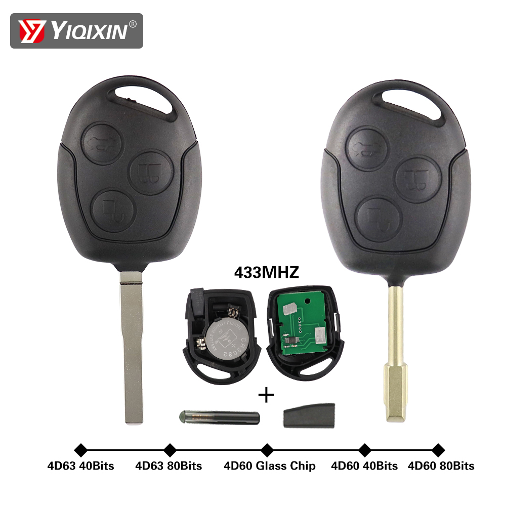 YIQfeast-Puce transpondeur à 3 boutons, 433MHz, 4D60, 4D63, clé de voiture à distance, lame FO21, HU101, Ford Focus, F1, K, Mondeo, Galaxy