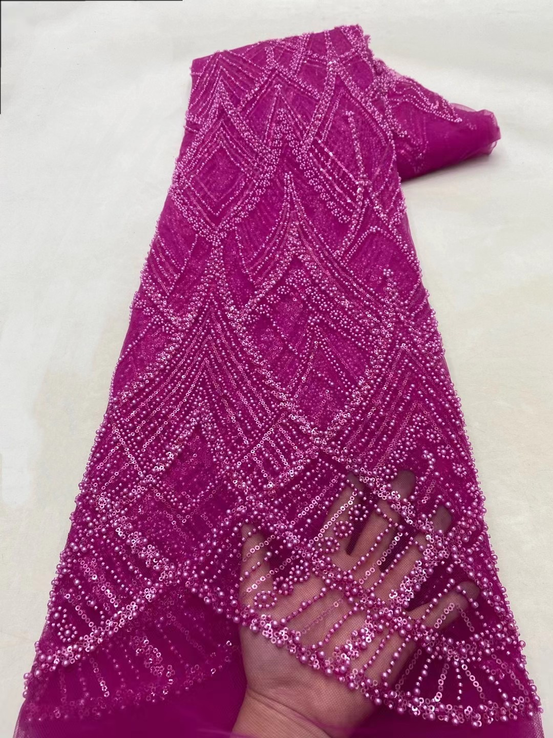 Tela de encaje con cuentas a mano de lujo, tela nupcial, telas de boda de alta gama, cuentas de lentejuelas nigerianas francesas bordadas en tul, 5 yardas