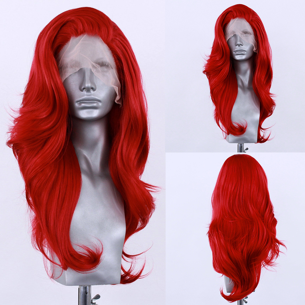 Perruques rouges en dentelle, perruques synthétiques résistantes à la chaleur, perruques frontales en dentelle de 26 pouces de long, perruques à ondulations naturelles HD pour femmes, usage quotidien, cosplay