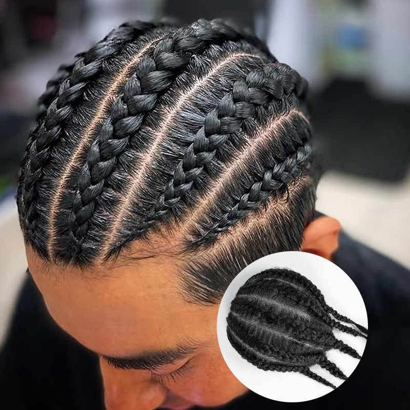 Prótesis Capilar de Cabello Humano 100% Negro para Hombres y Mujeres, Trenzada, Ultrafina, Transpirable, de PU, Peluca Trenzada