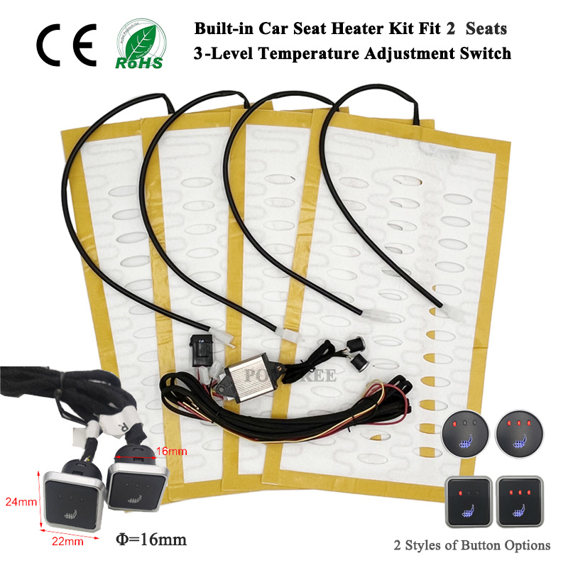 Kit riscaldatore universale per seggiolino auto integrato adatto per 2 posti Cuscinetti riscaldanti in filo di lega 12V Sistema di interruttori riscaldati a doppio controllo a 3 livelli