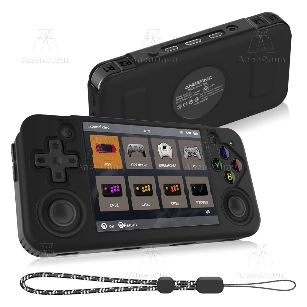 RG35XX H Full Fit Protective Case with Lanyard Anti-fall Anti-scratch Anti-slip Black Silicone Soft Shell Cover Skin Accessories