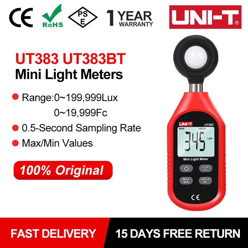 UNI-T UT383 medidor de luz Digital UT383BT medidor de Lux 200.000 lux iluminómetros fotómetro probador ambiental Bluetooth