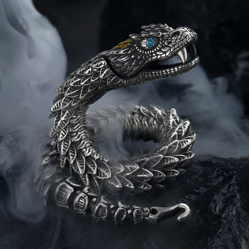 Handgefertigtes Retro-Armband für Herren, High-End-Sinn-Persönlichkeit, Medusa, Klapperschlange, Hip-Hop, dominanter Serie-Schmuck
