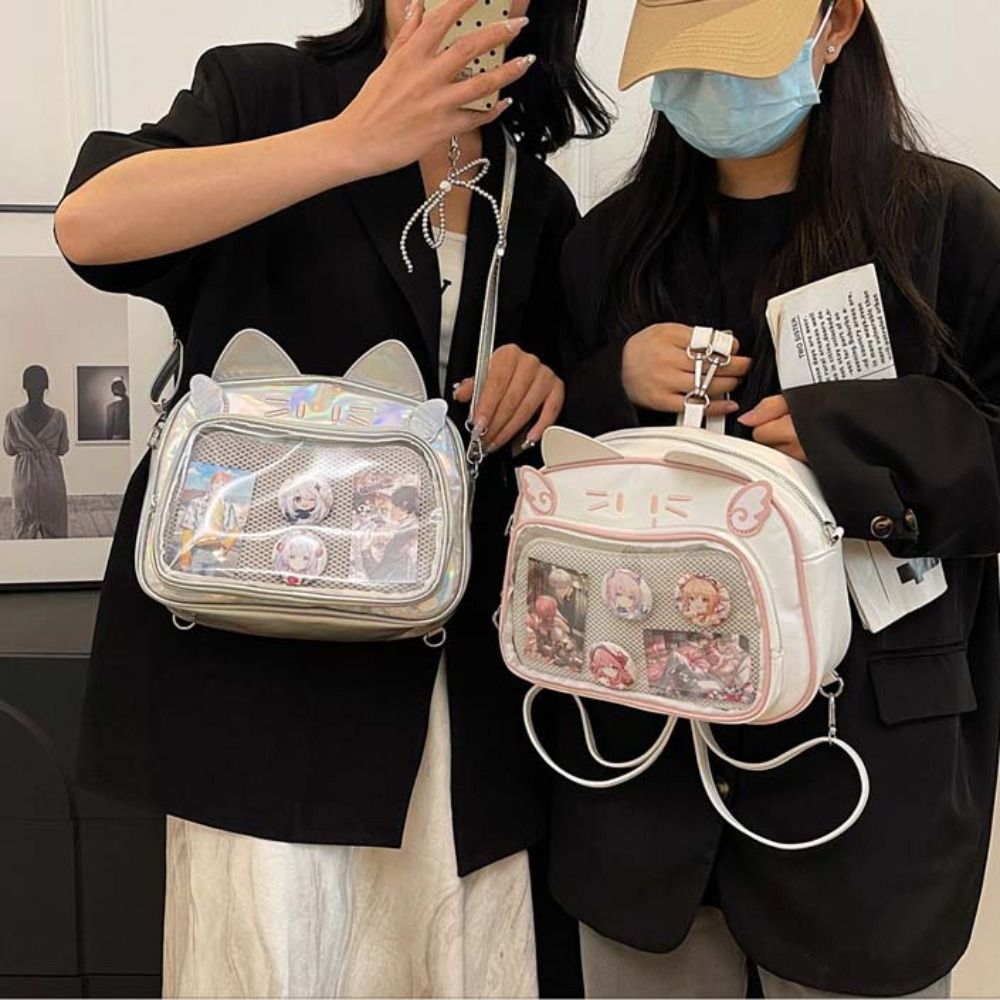 Bolsa con cremallera Kawaii Cat Itabag, bolsa de muñeca de algodón, almacenamiento de mercancías Idol, bolsa de almacenamiento de insignias de bolsillo transparente, mochilas de moda de PU