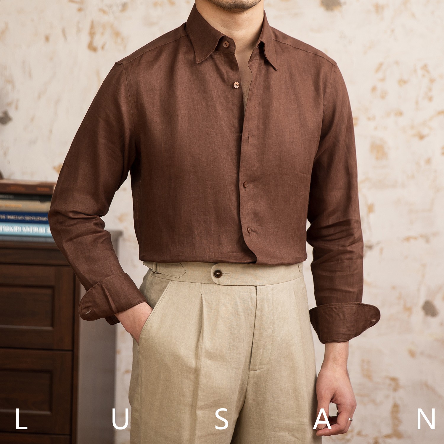 Camicia a maniche lunghe sottile in lino 100 Camicia da uomo traspirante e traspirante a prova di sole stile Old Money vintage rilassata