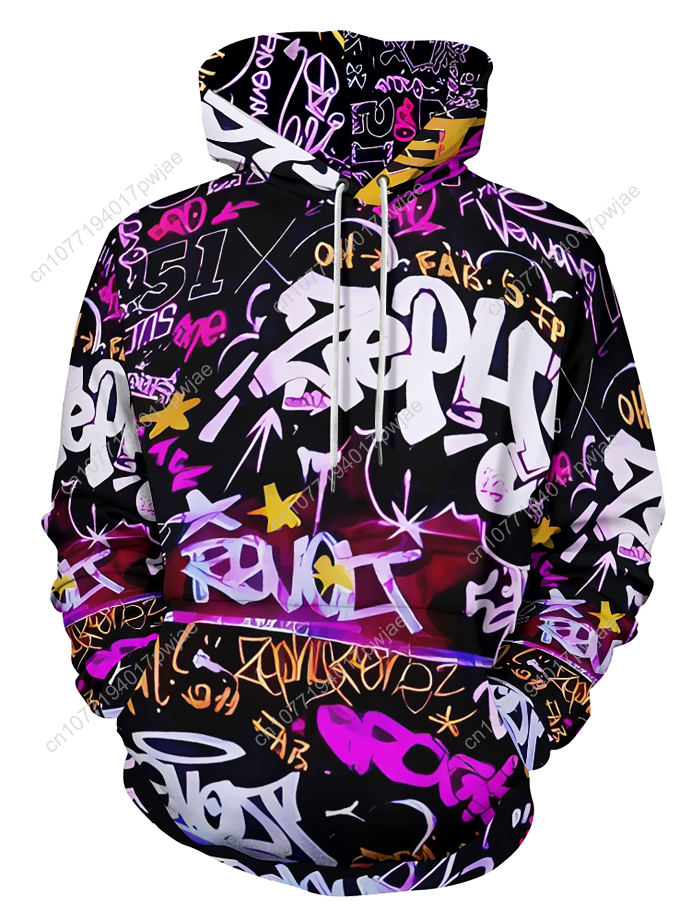 [Ideal Gift For Men] Men's Graffiti Hoodie - Full-Body Graffiti Print Pullover Sweatshirt, Hooded Sweater with Drawstring Hood,
