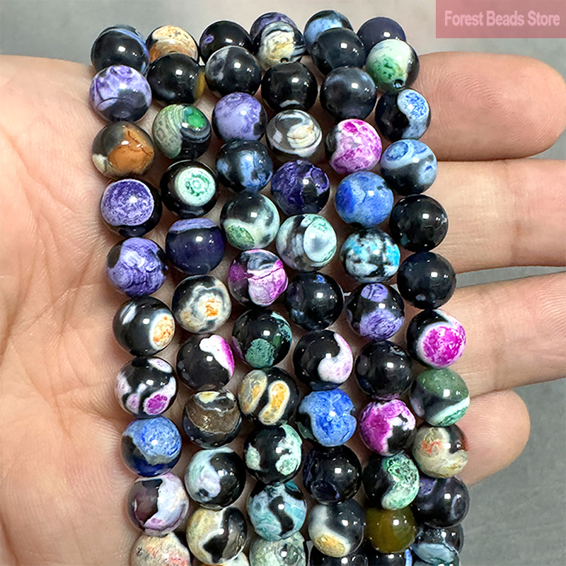 Natural Stone Mixed Color Fire Agates Round Loose Beads for Jewelry Making 15'' Strand 6/8/10mm Diy Bracelet Necklace Accessorie