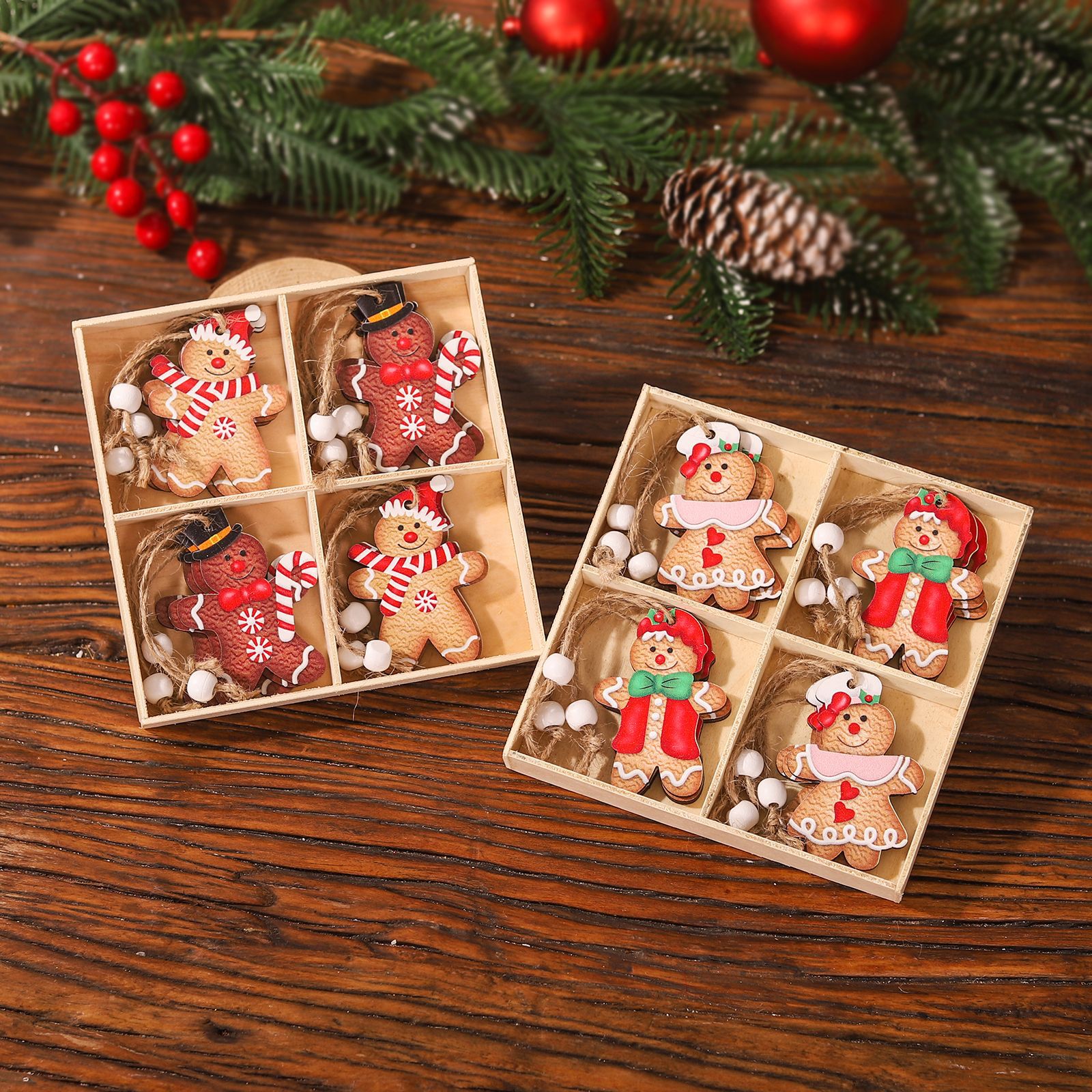 12 pçs natal de madeira homem de gengibre ornamentos feliz natal decoração árvore de natal pendurado pingente navidad presente ano novo noel