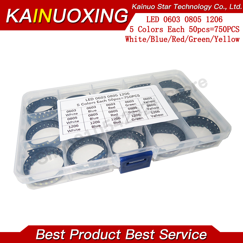 750 sztuk/partia zestaw diod LED SMD 0603 0805 1206 czerwony/zielony/niebieski/biały/żółty zestaw diod led 5 kolorów każdy 50 sztuk