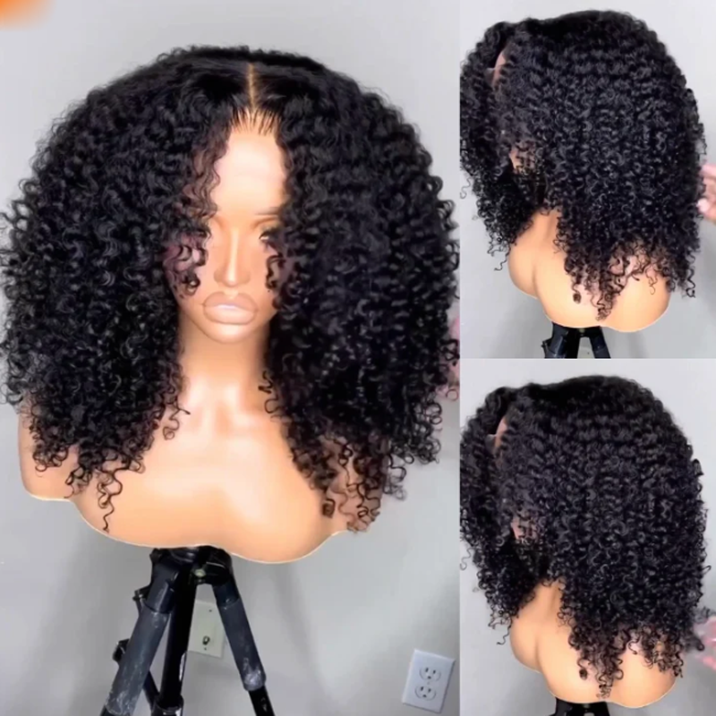 Suave 180 densidad 26 pulgadas suave negro rizado prearrancado peluca con malla frontal para mujeres peluca de línea de cabello Natural con pelo de bebé