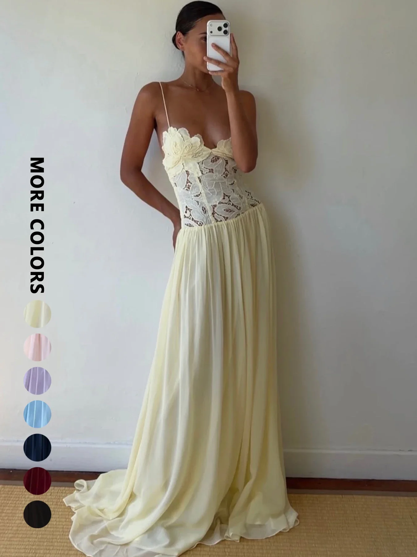 Vestido Largo de Verano 2026 para Mujer, Estilo Casual y Sexy, con Bordado, Aberturas y Tirantes de Chifón