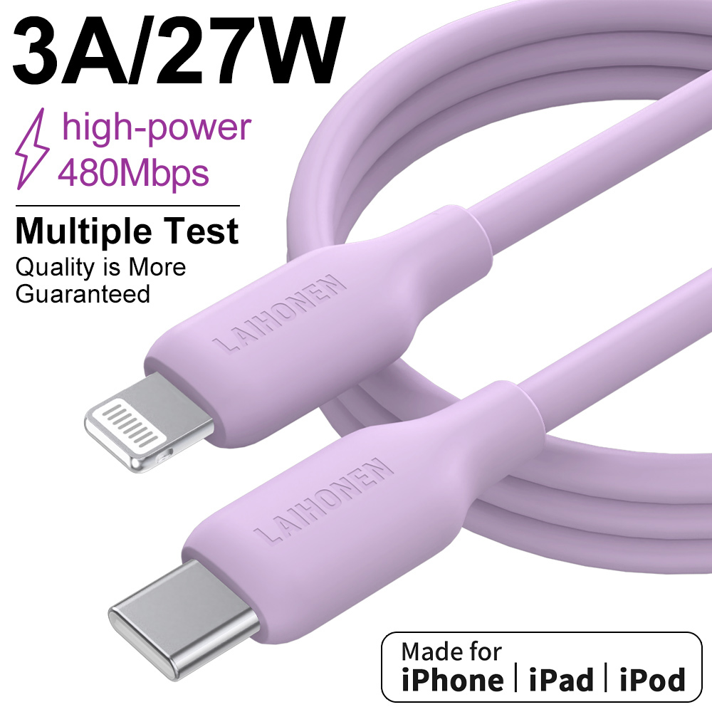 MFi Certified 27W Type C to Lightning Fast Charge Cable Liquid Silicone Universal Compatible for 14 13 12 11 X Pro 8 7