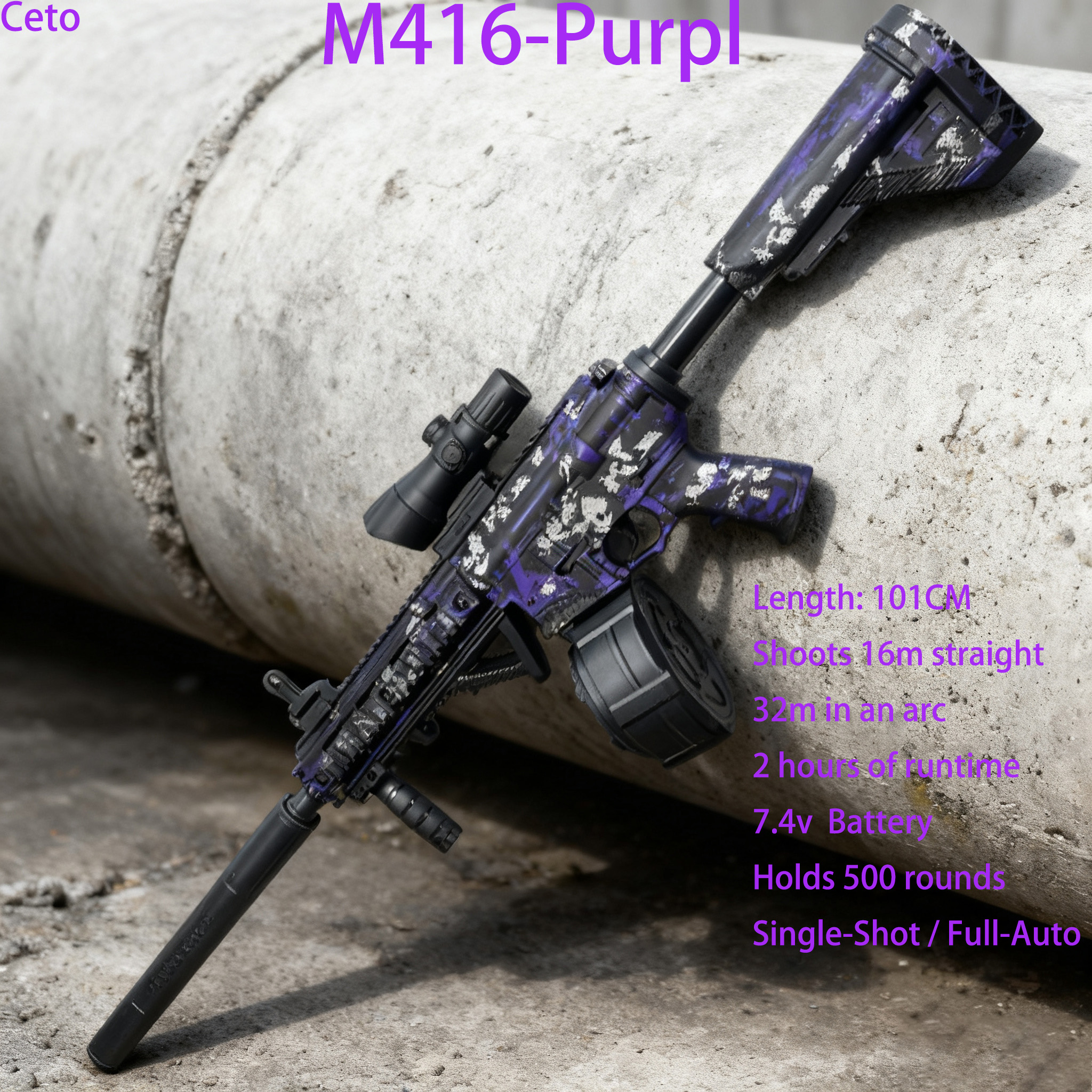 M416 Tactische Outdoor Gel Blasters Volledige Auto Elektrische Gel Ball Blaster Paars Zwart Lange Afstand voor Outdoor Games Speelgoed Pistool Gift